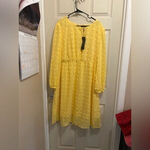 Hanna Nikole Long Sleeve Polka Dot Yellow dress  with round neckline- size 20W